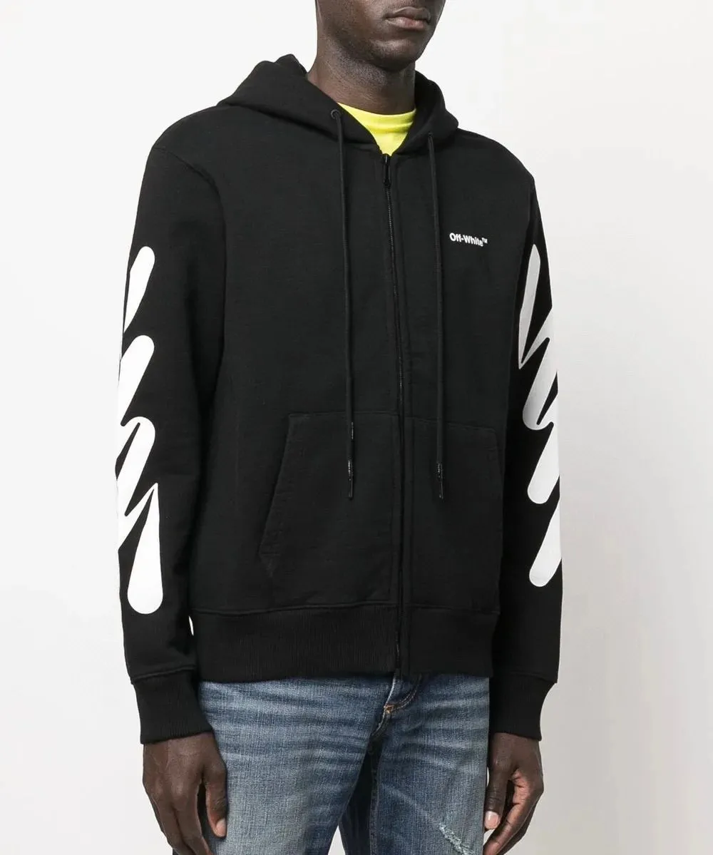 Top tested version OFF-WHITE OW black and white graffiti brush wavy pattern zebra crossing ECG men's and women's loose T-shirt unisex zipper hoodie sweatshirt After the ECG series, the tiger stripe pattern appears again. This may be another simple and luxurious new model after the merger with LV. Awesome black and white color scheme, new artistic derivation of signature elements, and simple fashion style is remarkable. Small dropped shoulders, slightly wide style, suitable for both men and women.  Imported glue technology, extremely strong. 21 brand new washable collar label tags, customized one to one. The fabric is 480g double-ply double-yarn terry fabric, which is full of drape and smooth to the touch. A must-have for fall and winter!  Color: Black Size: XS-L P:410